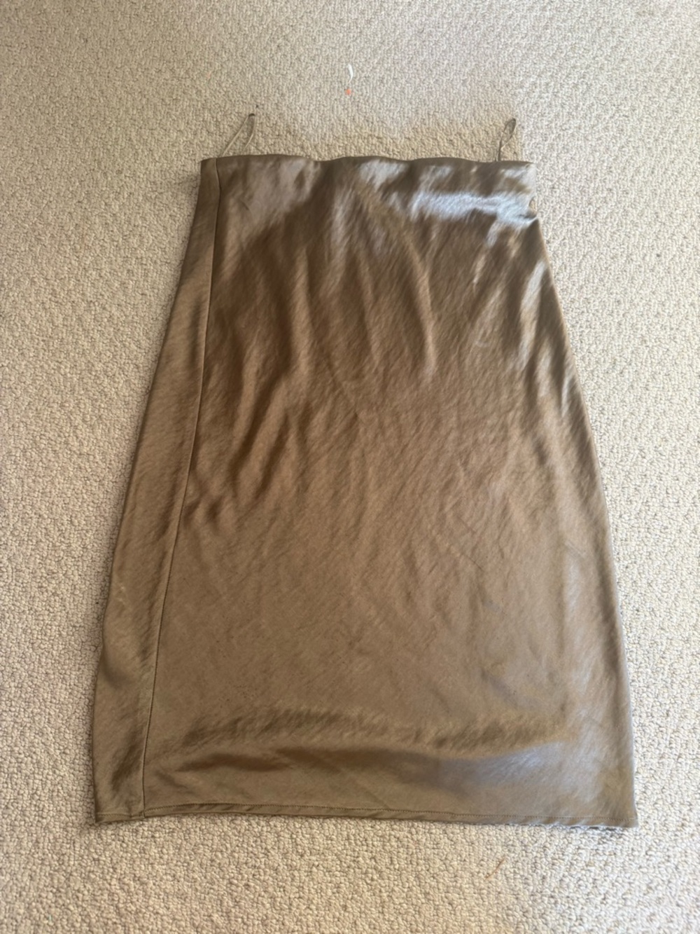 Heartloom Olive-Tone Satin Midi Slip Skirt